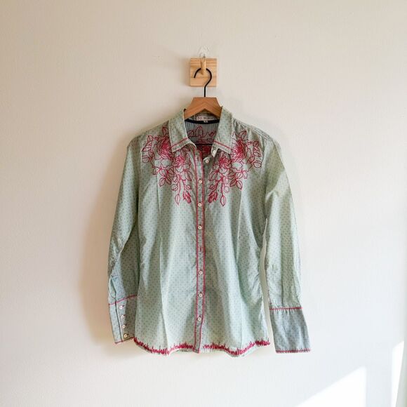 Johnny Was 3J Workshop Embroidered Dotty Blouse Size XS - Picture 1 of 5